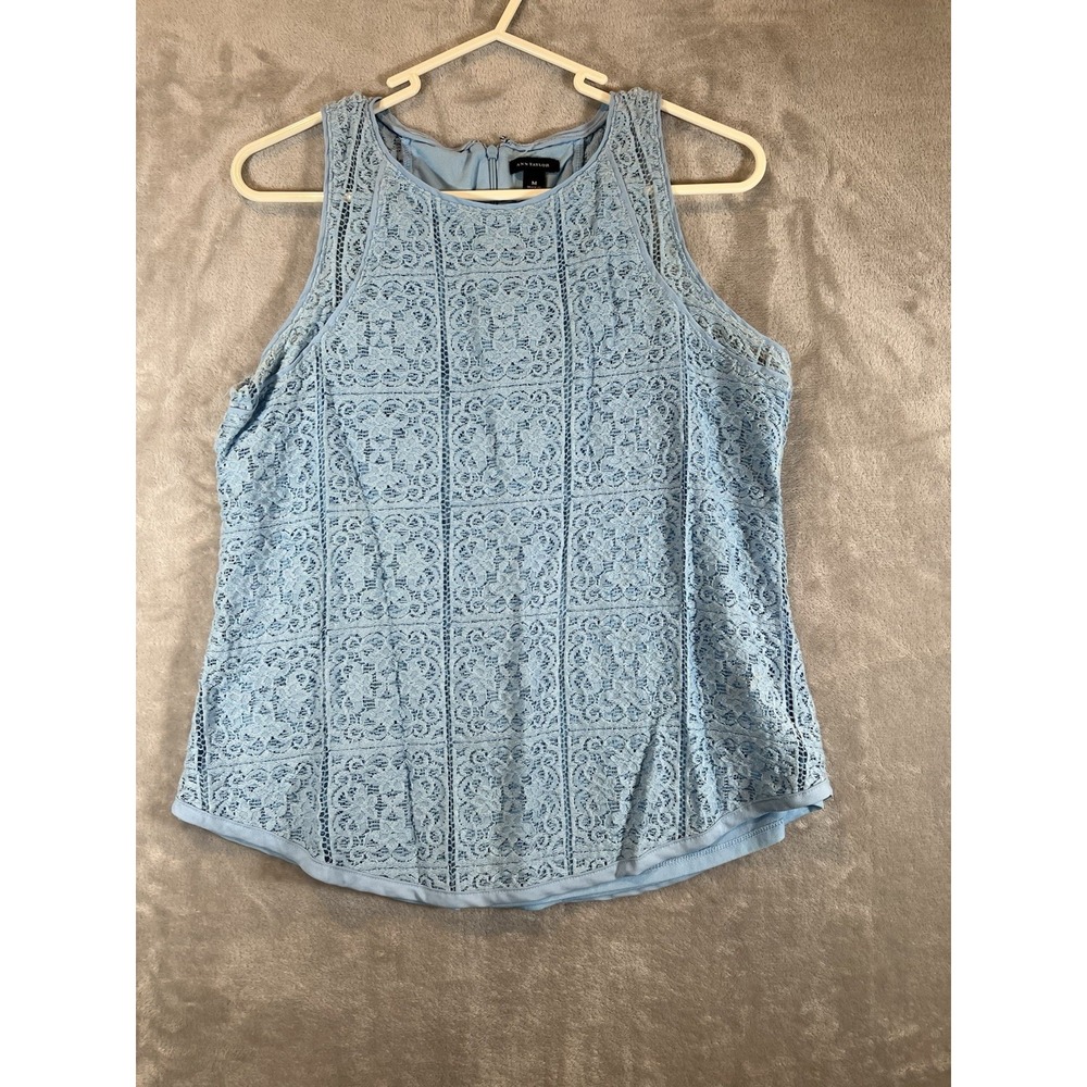 Ann Taylor Tank Lace Blue Womens Size Medium Floral Lightweight Top Summer Basic